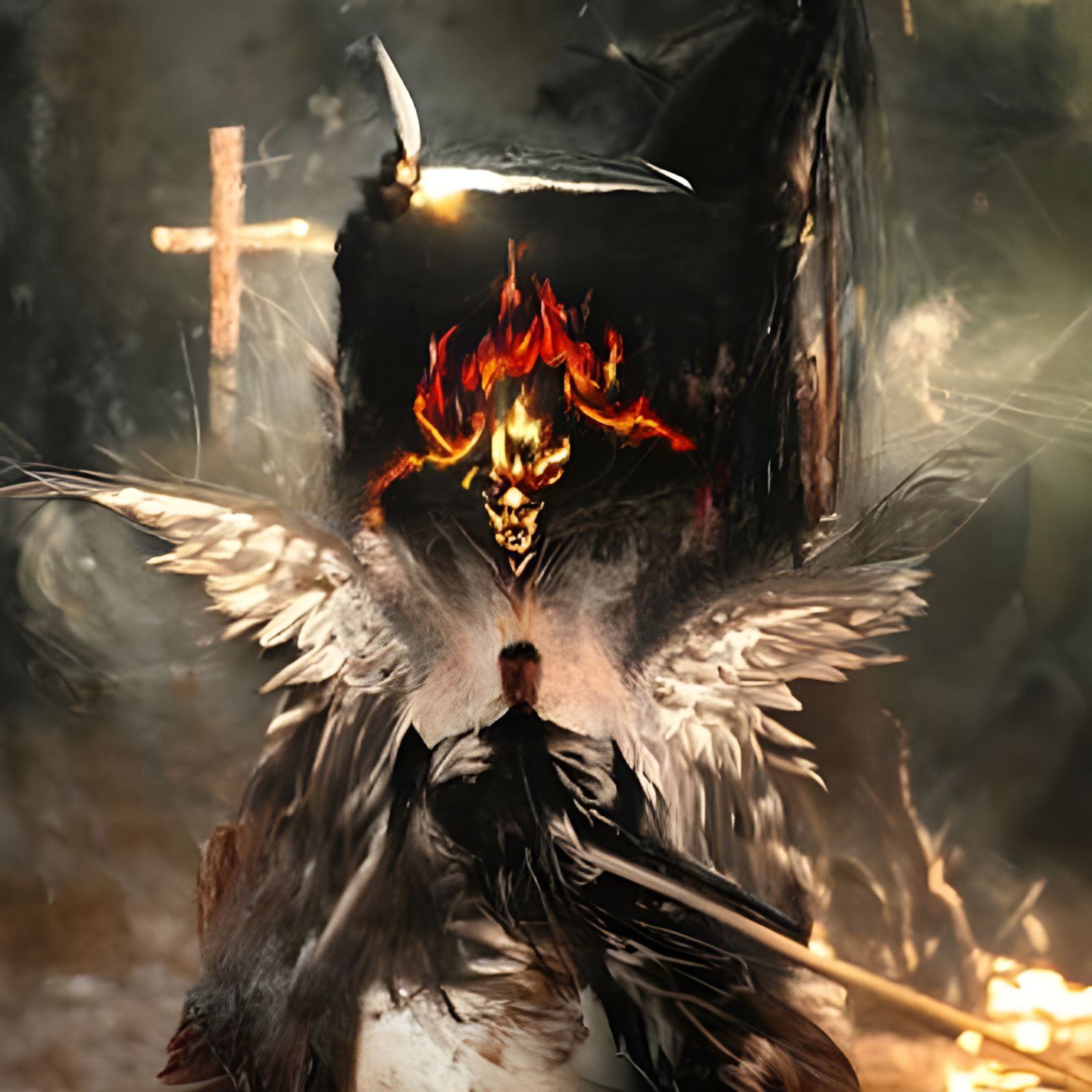 Fallen Angel Rising with Sword in Hellfire