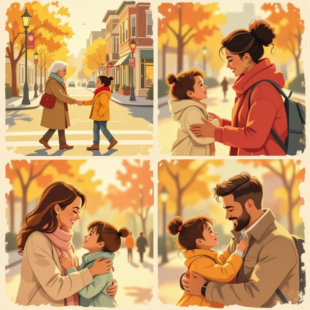 Diverse Acts of Kindness in Golden Hour Light