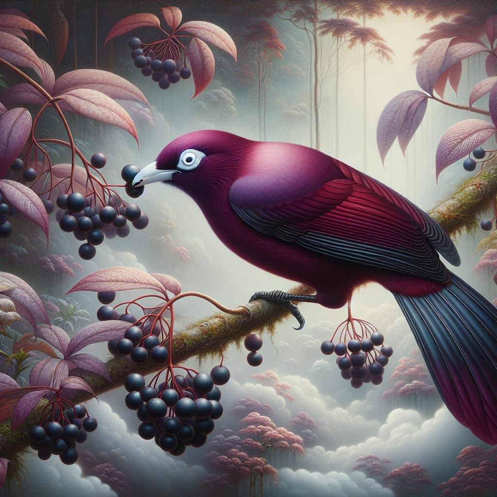 Pompadour Cotinga Bird in Ethereal Oil Painting