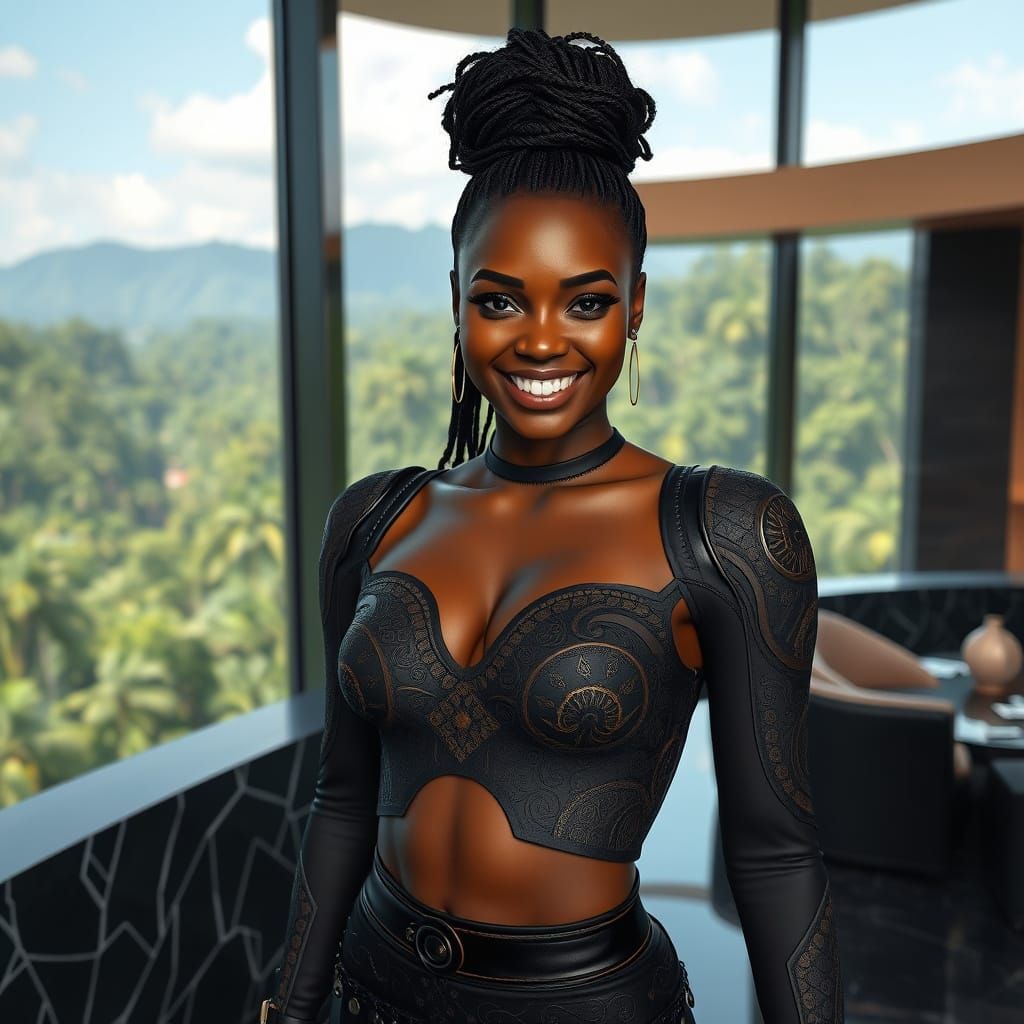 Afrofuturistic Woman in Amazon Hotel, Digital Art