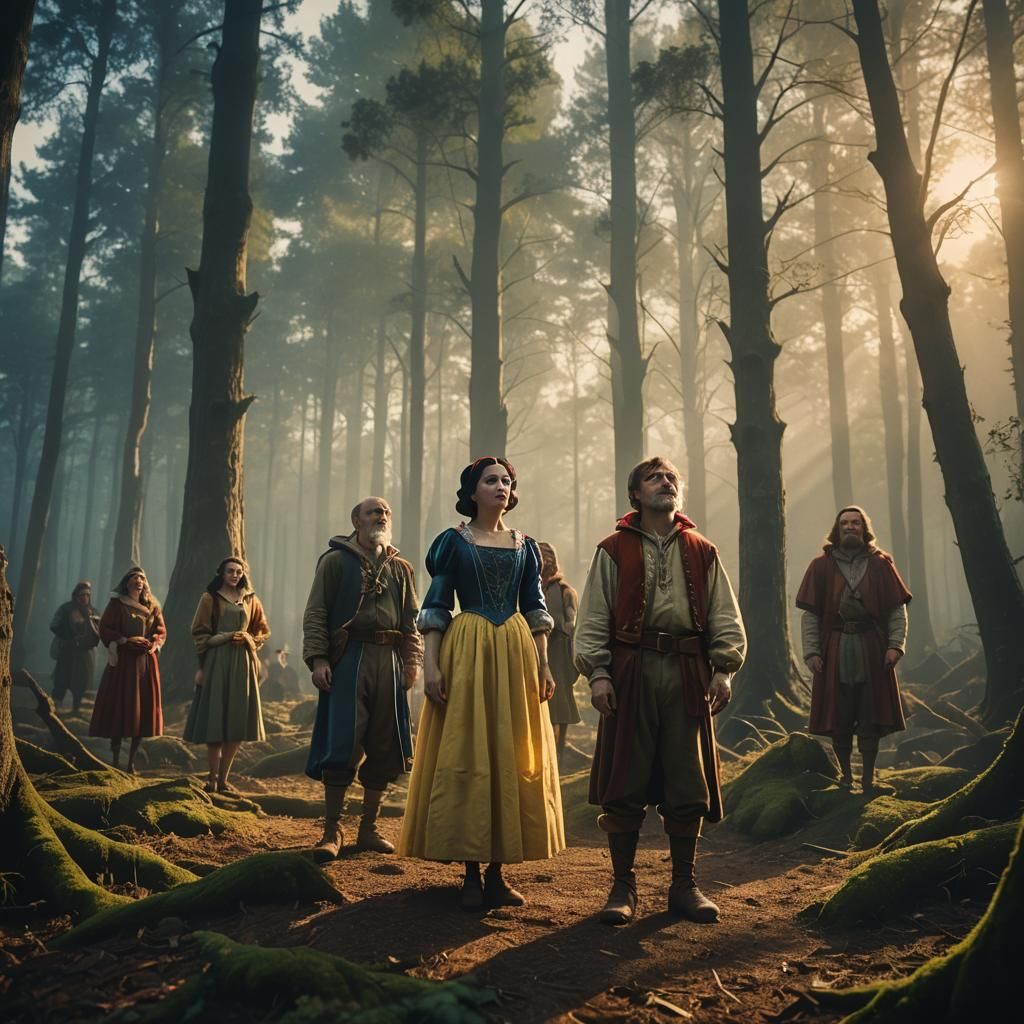 Snow White in Enchanted Forest: Cinematic Still