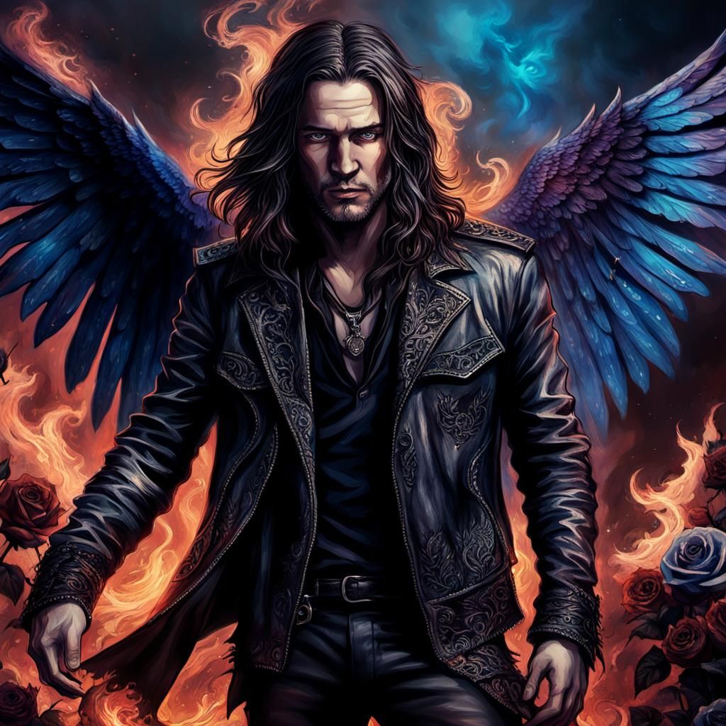 Ethereal Dark Fantasy Angel with Raven Wings and Flames