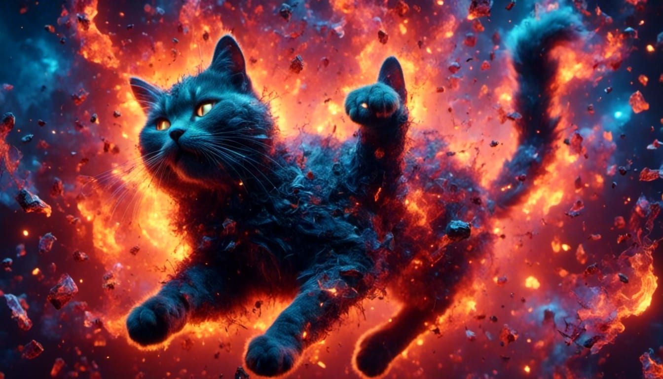 Flying Cat Soaring Through the Universe in Surreal Style