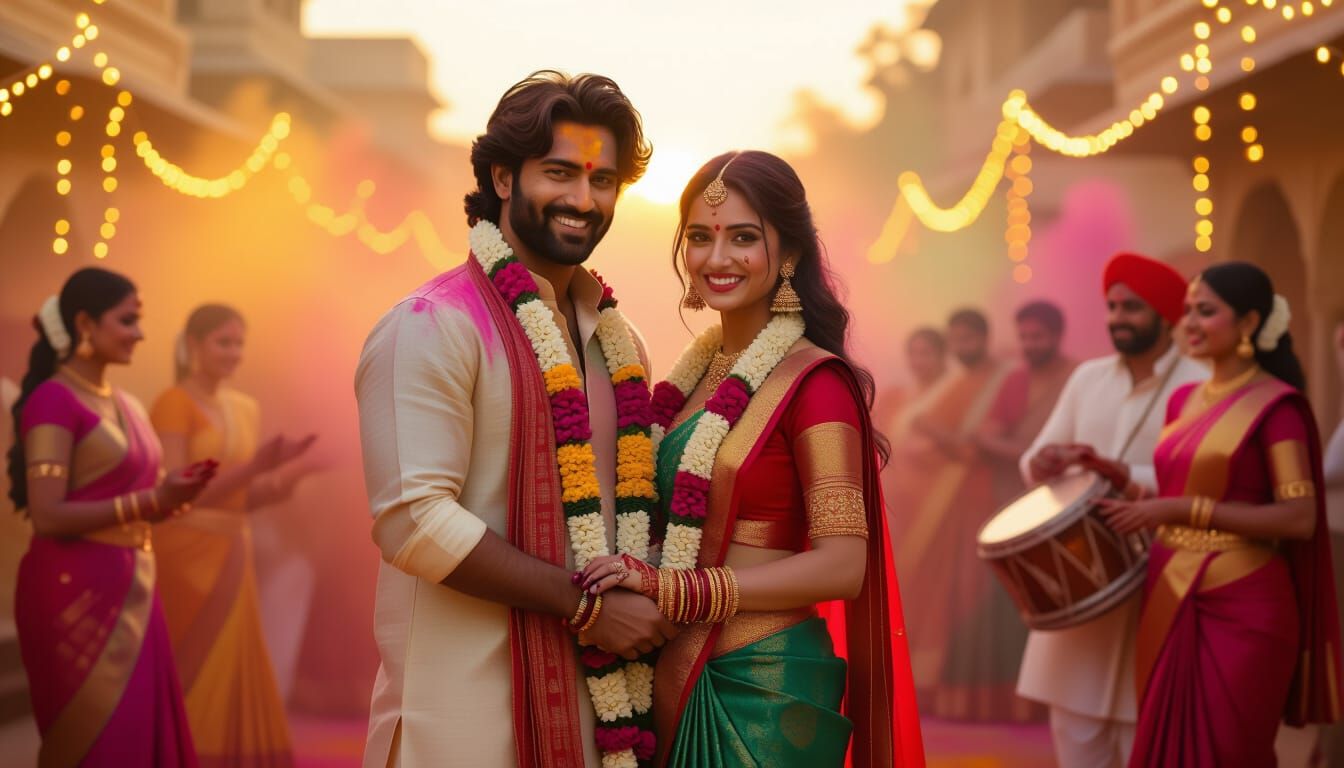 Bollywood Reunion Amidst Holi Festival, Ravi Varma Style