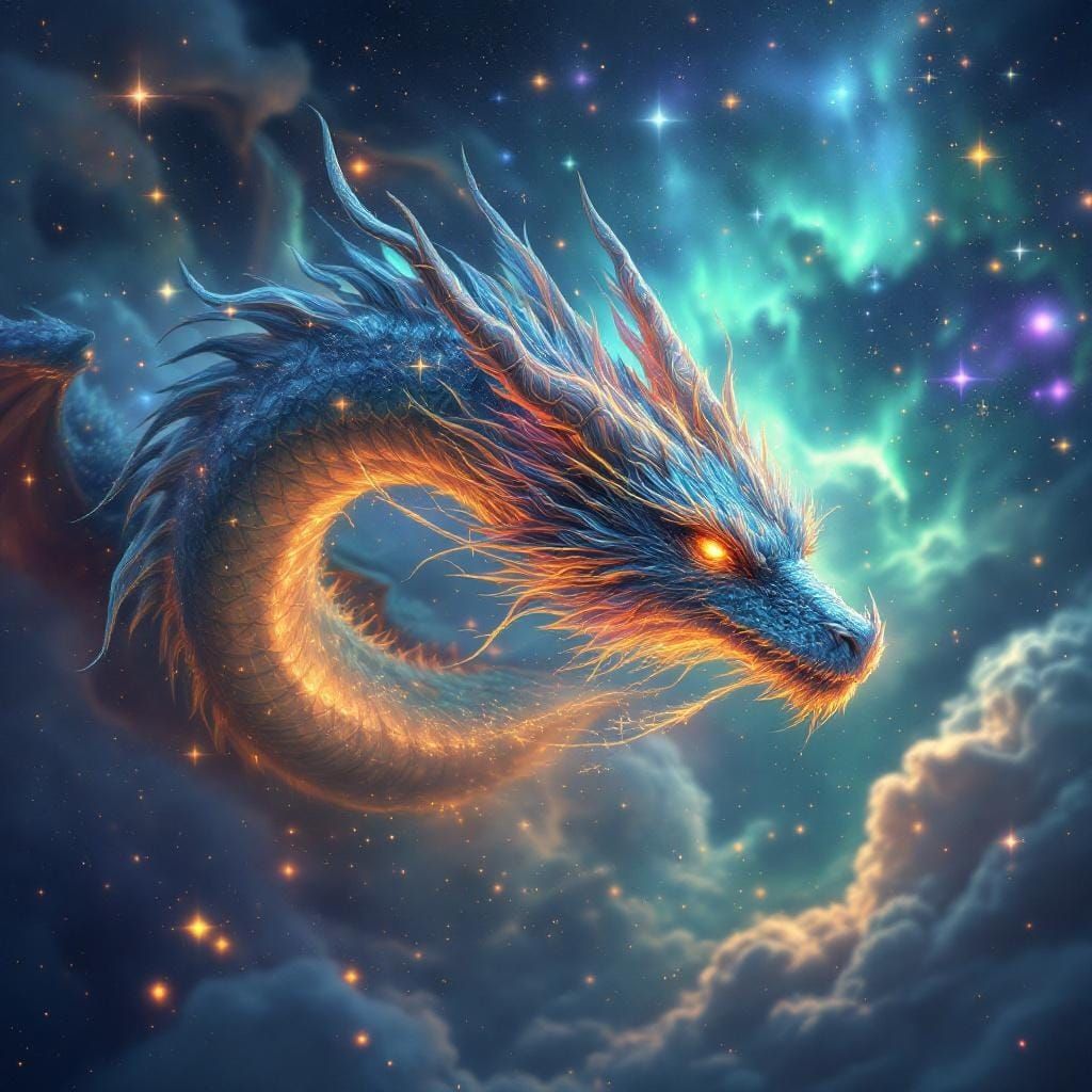 Aurora Dragon Soaring Through Starry Nebula