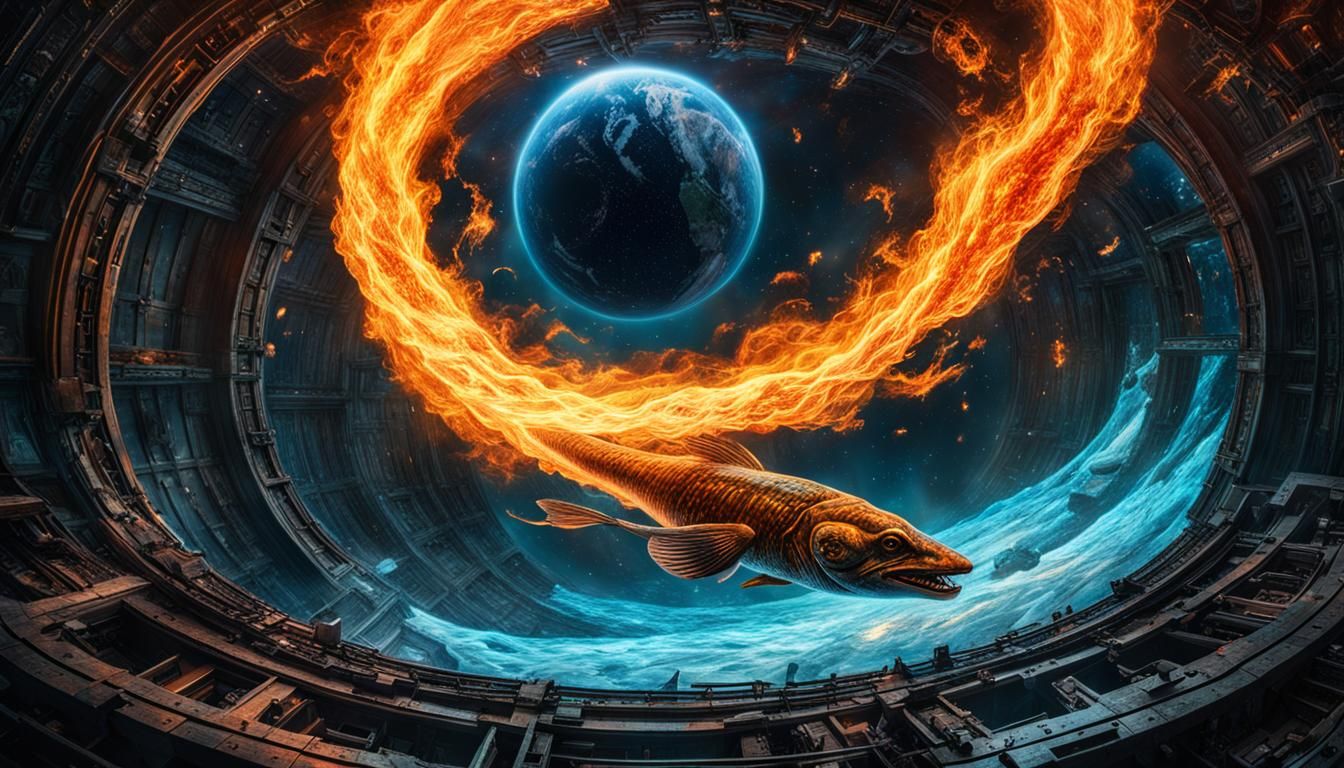 Flaming Eel of Fire Flowing at Zero Gravity