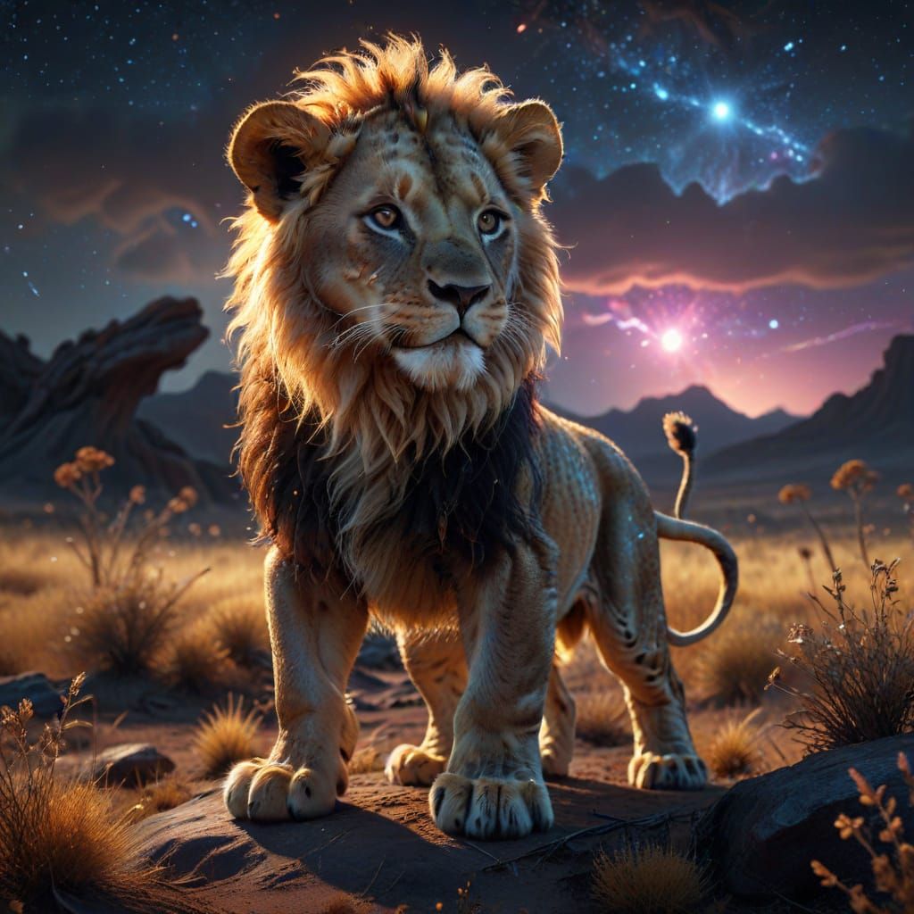 Majestic Lion Cub on Alien Savanna
