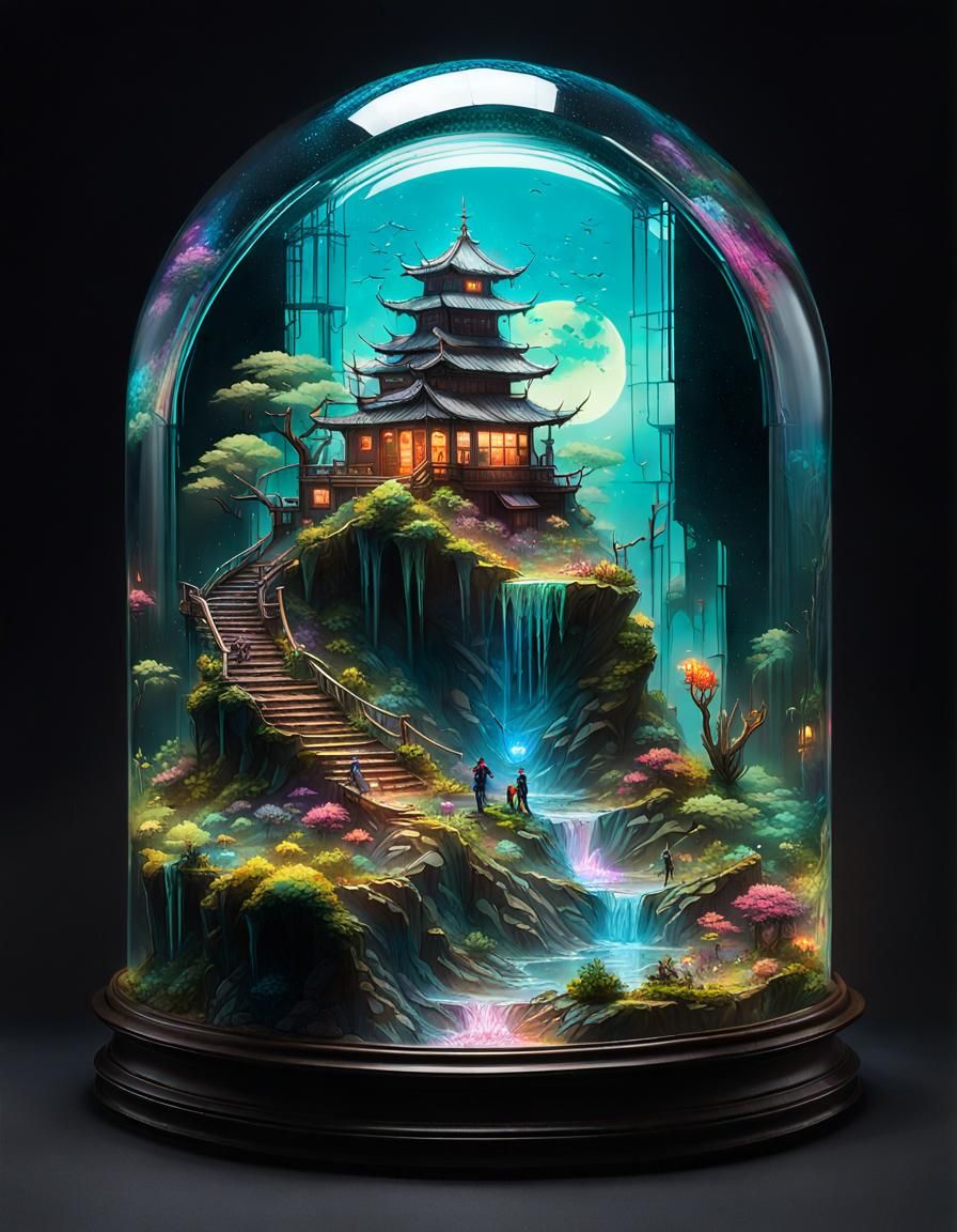 Fantastical Terrarium in Vaporwave Style