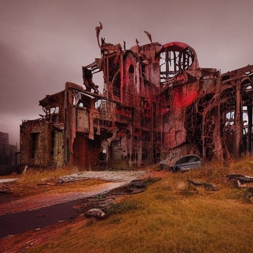 Sinister Red Aura Descends Upon a Decaying Structure