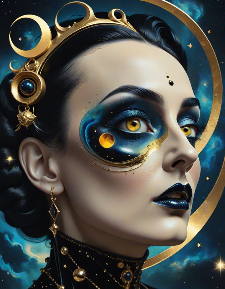 Goth Lady Double Exposure with Cosmic Elements