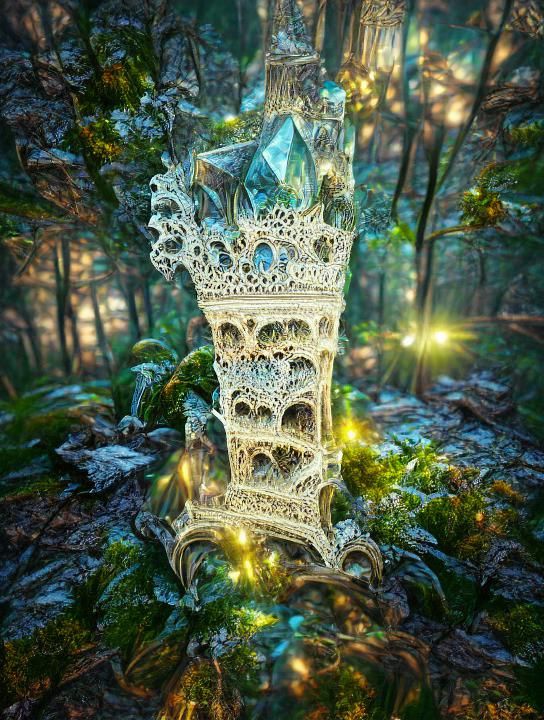 Crystal Tower in Forest: Rococo Baroque Matte Painting