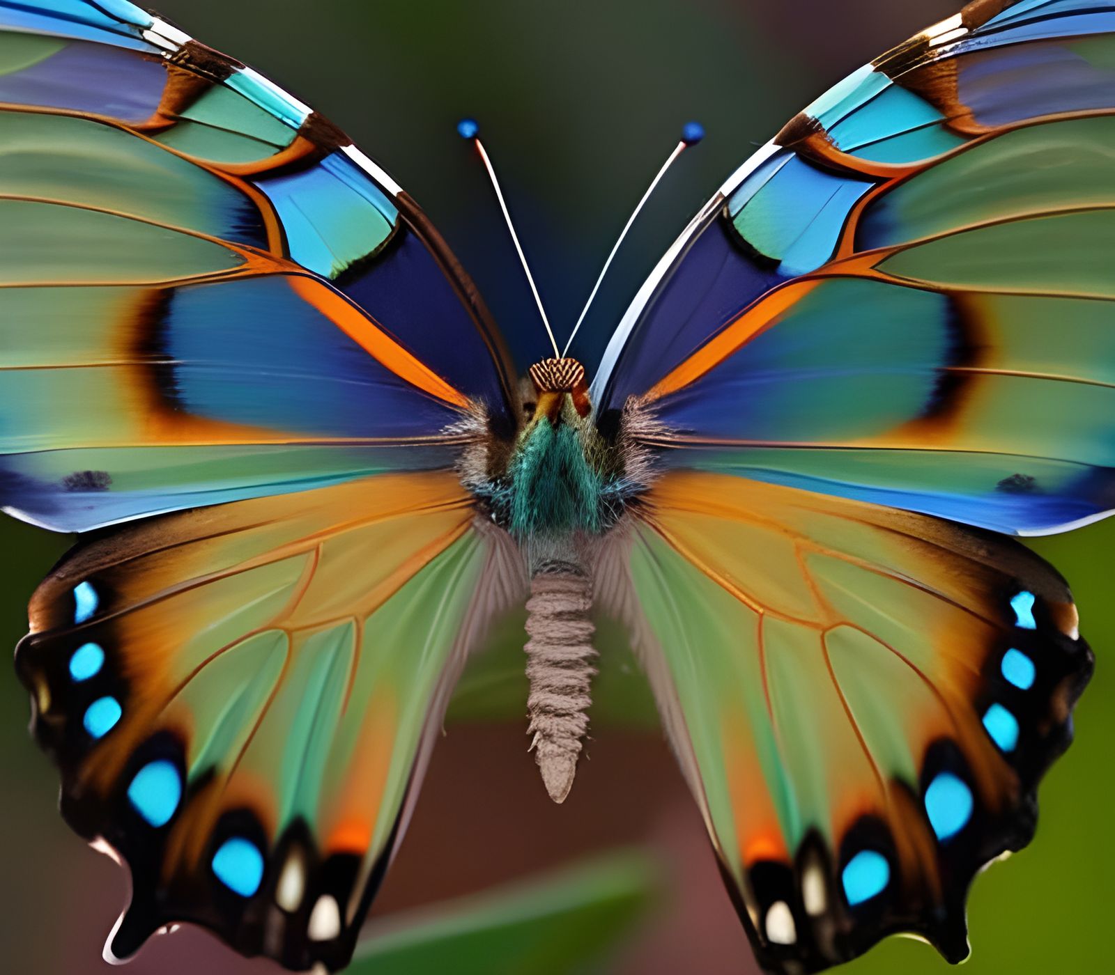Mosaic Butterfly in Flight with Textured Background