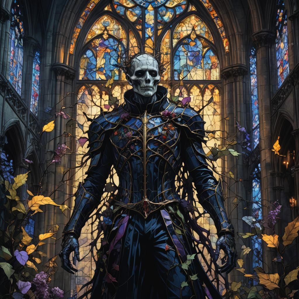 Gothic Botanical Entity Amidst Ruin