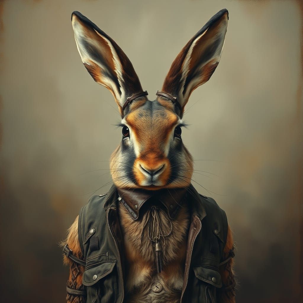 Jackrabbit with Antelope Horns as Oil Painting