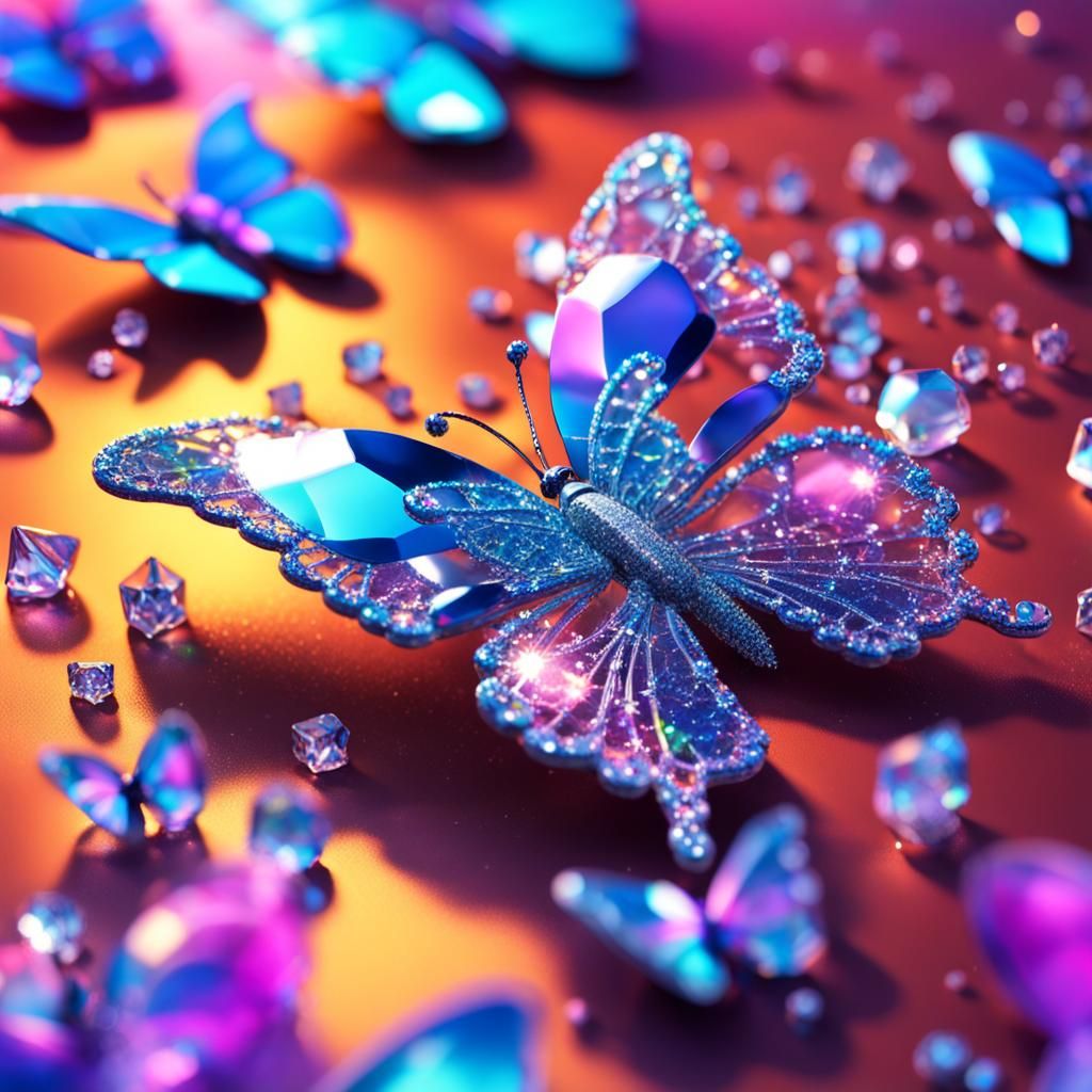 Sparkling Crystal Butterfly in Hyperrealistic Style