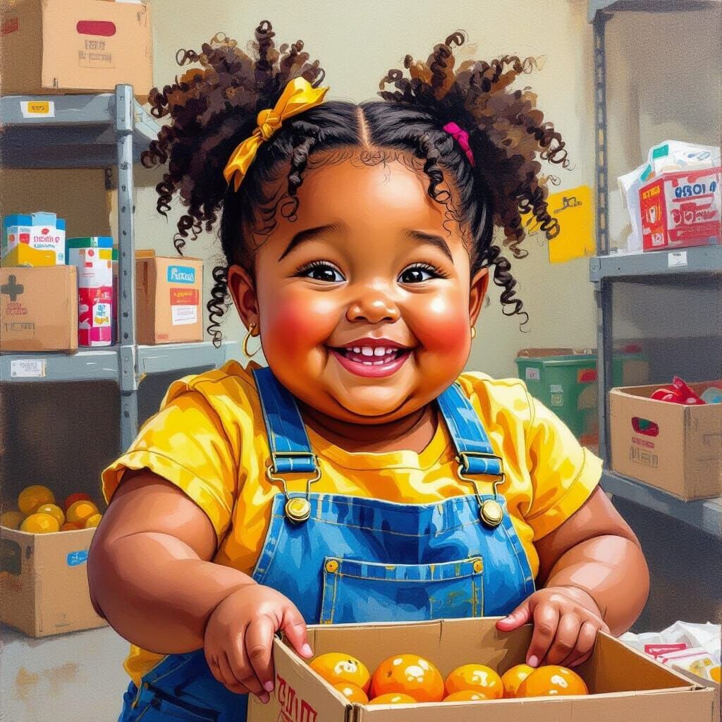 Joyful Black Girl at Food Pantry