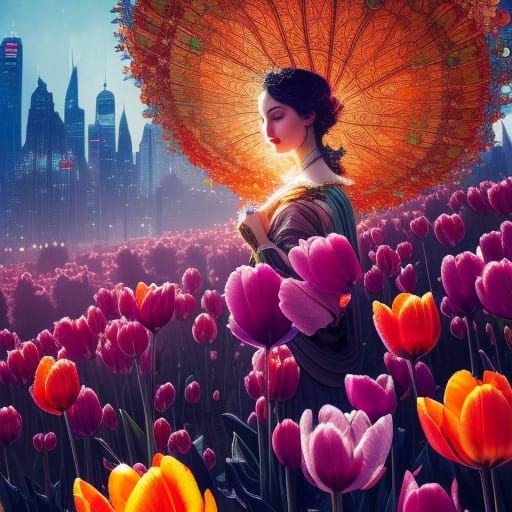 Detailed Tulips with Intricate Motifs in 8K Resolution