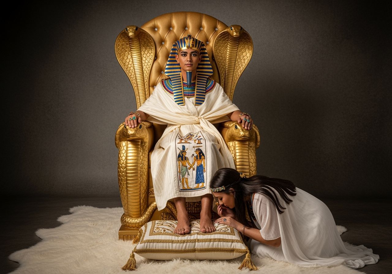 Regal Egyptian Pharaoh on Jeweled Throne