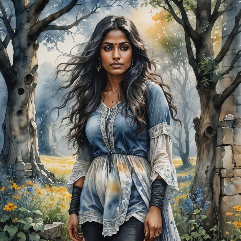 Surreal Watercolor Portrait of a Weary Woman