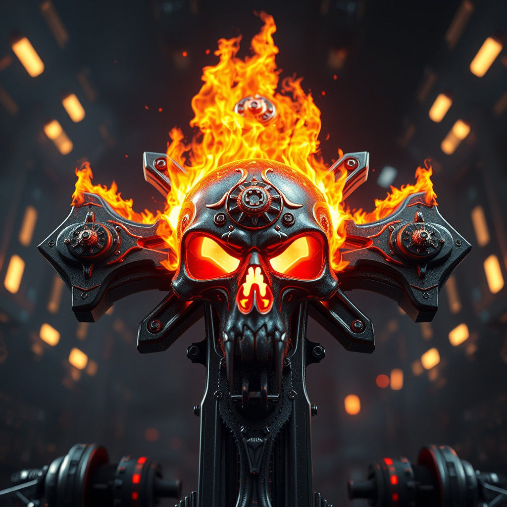 Fiery Skull Cross Logo in Sci-Fi Style