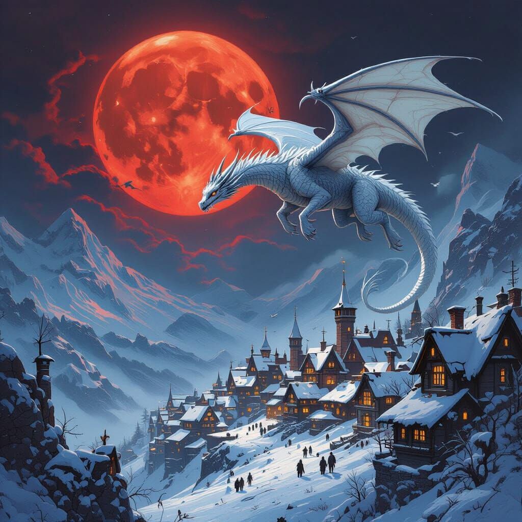 Ice Dragon Soars into Dragon Village Under Blood Moon
