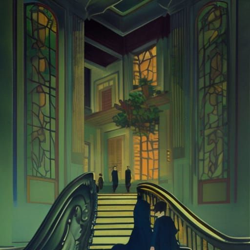 Grand Staircase to Cloudy Sky, Filmic Digital Art