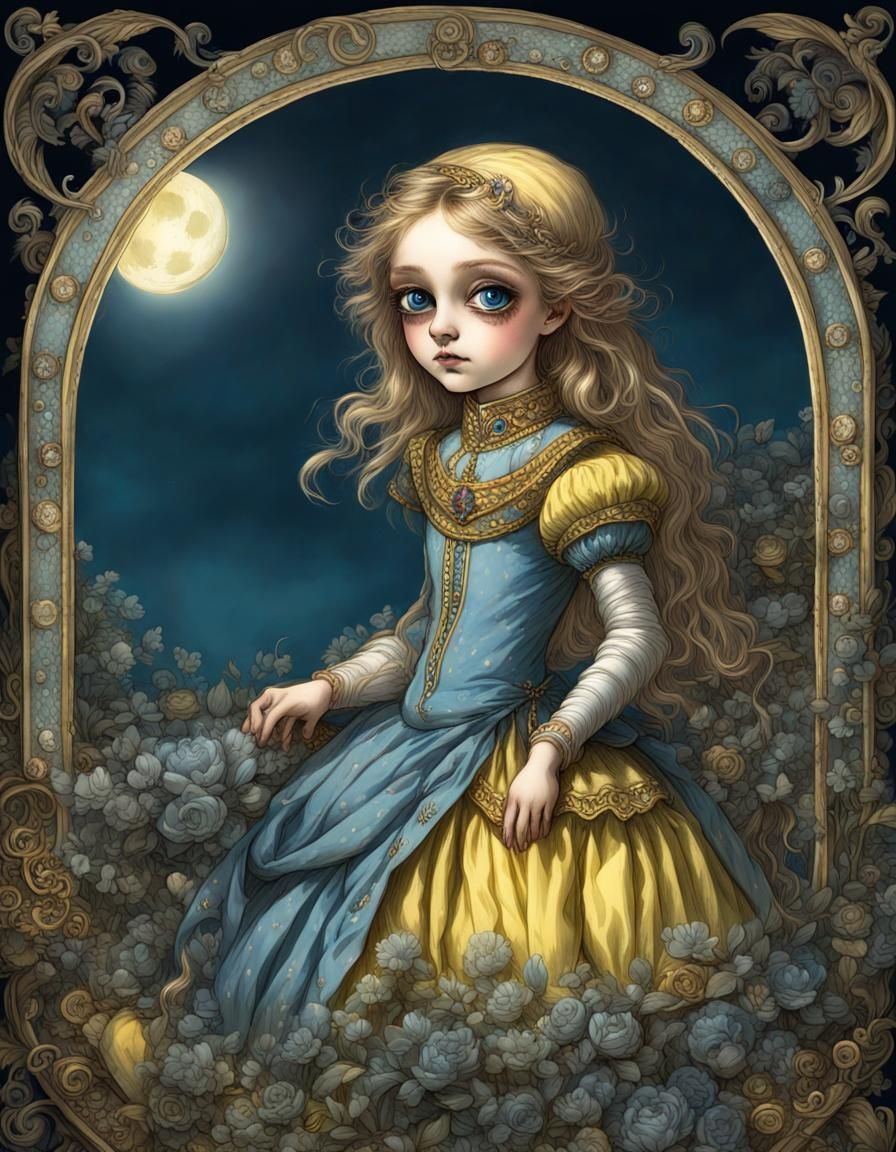 Jeweled Medieval Girl in John Tenniel Style