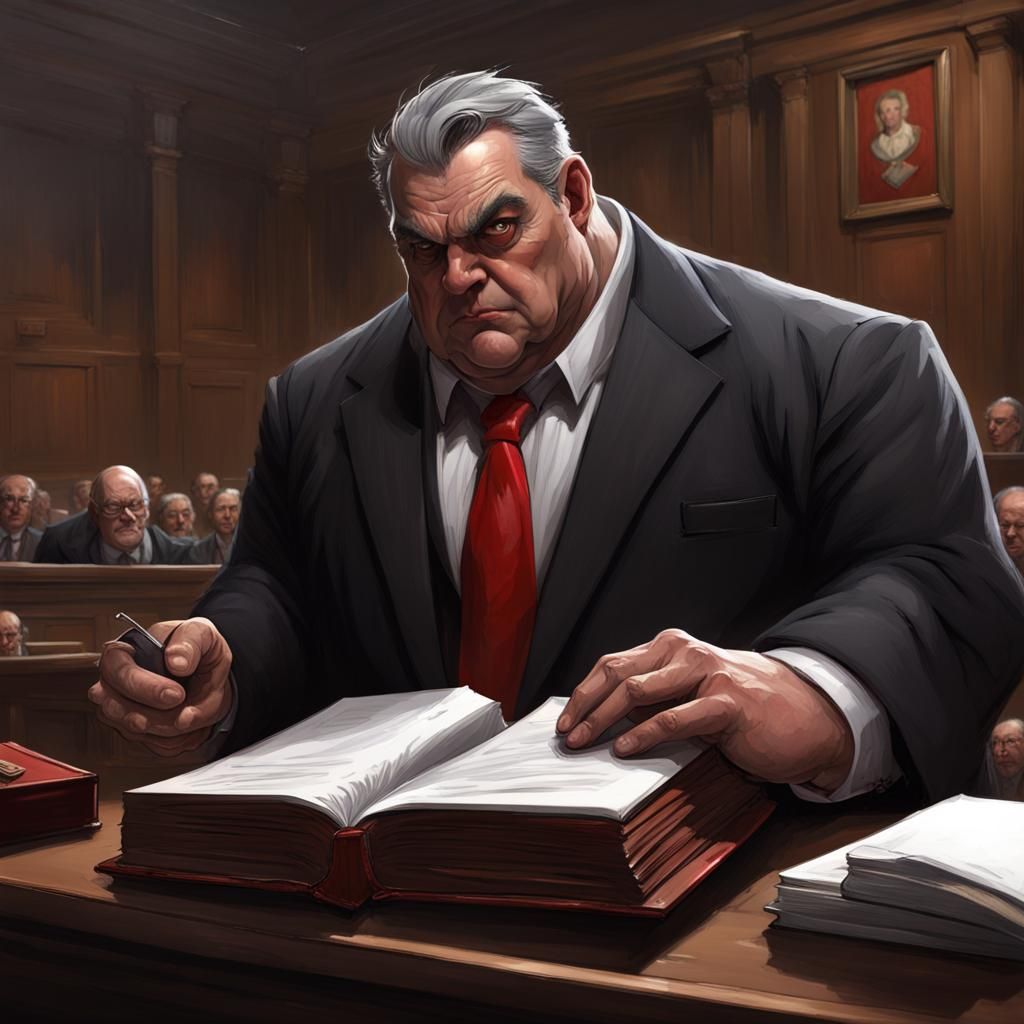 Sinister Man in Courtroom, Dark Fantasy Concept Art