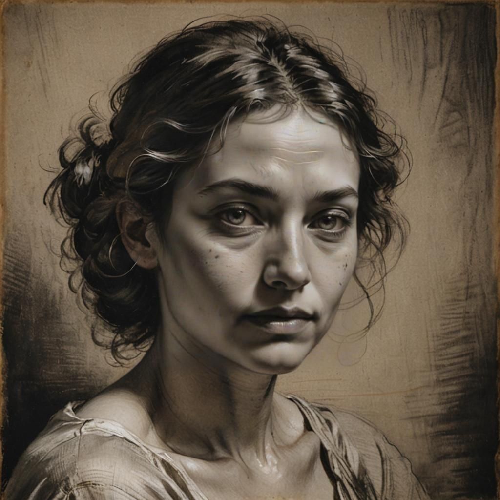 Woman in Charcoal with Rembrandt Lighting