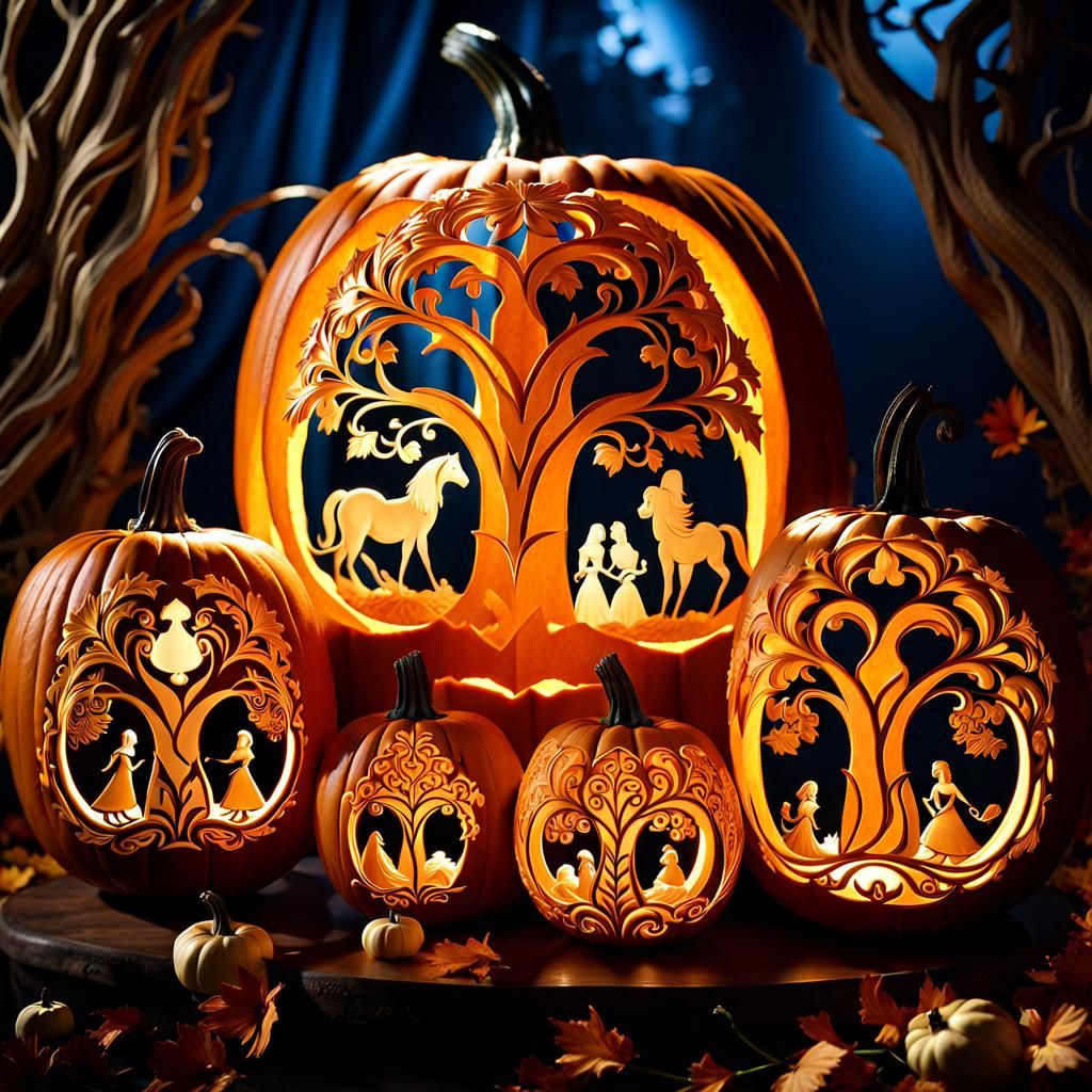 Disney Princesses Carved Pumpkin: 3D Render
