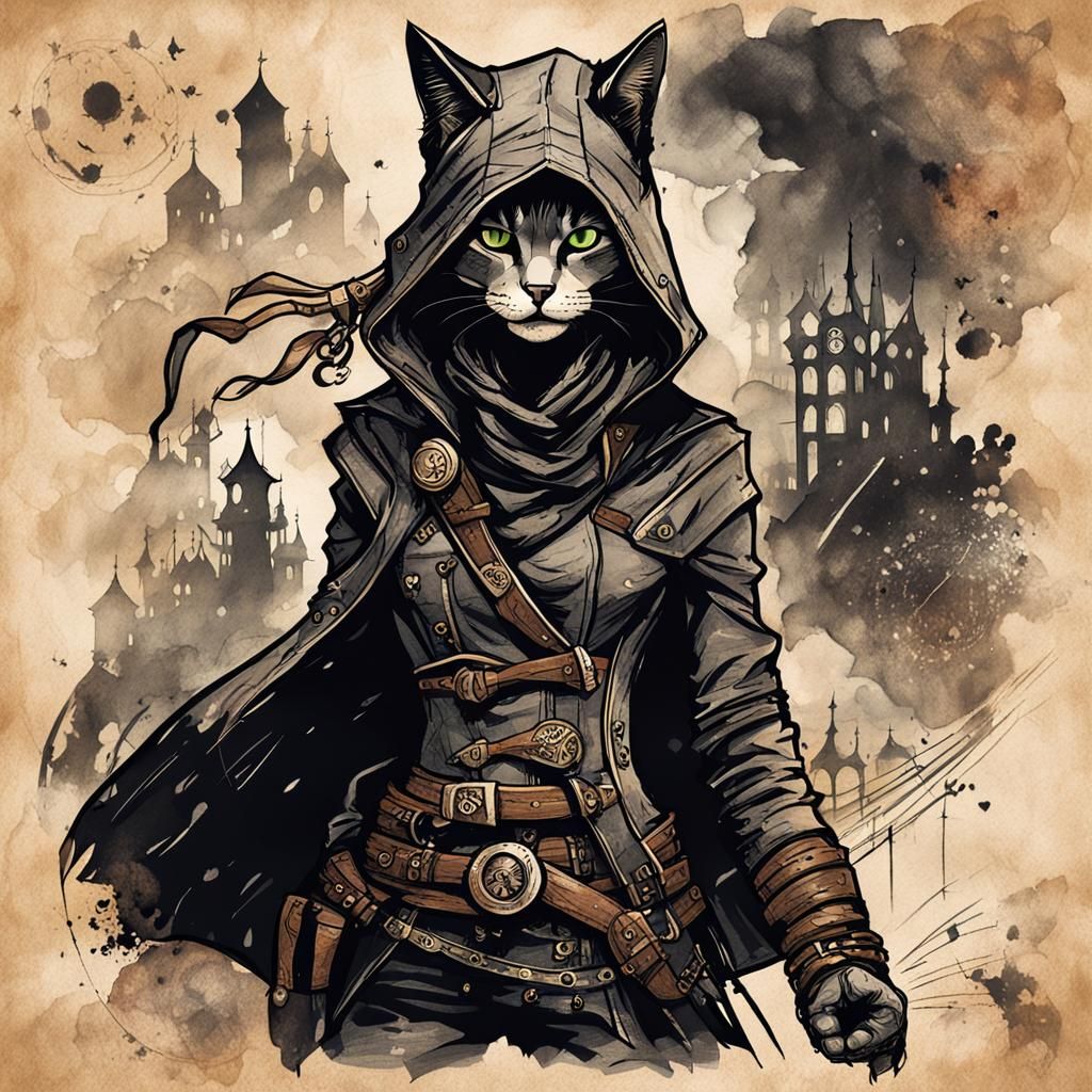Cat Rogue Ready to Fight in Steampunk Style