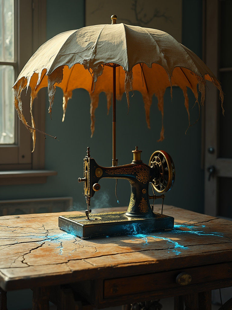 Surreal Still Life: Dissection Table, Sewing Machine, Umbrel...