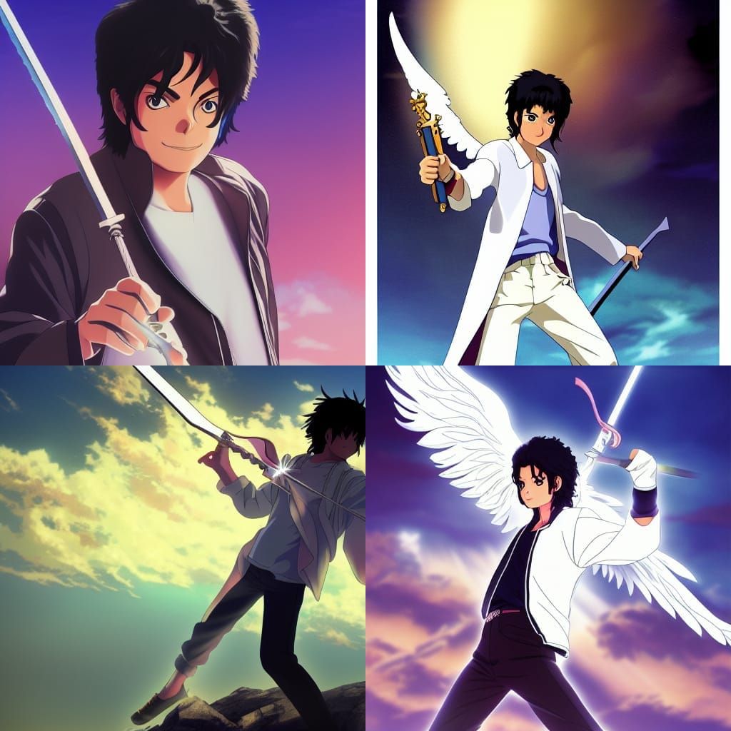 Angelic Michael Jackson with Corrupted Sword: Anime Style