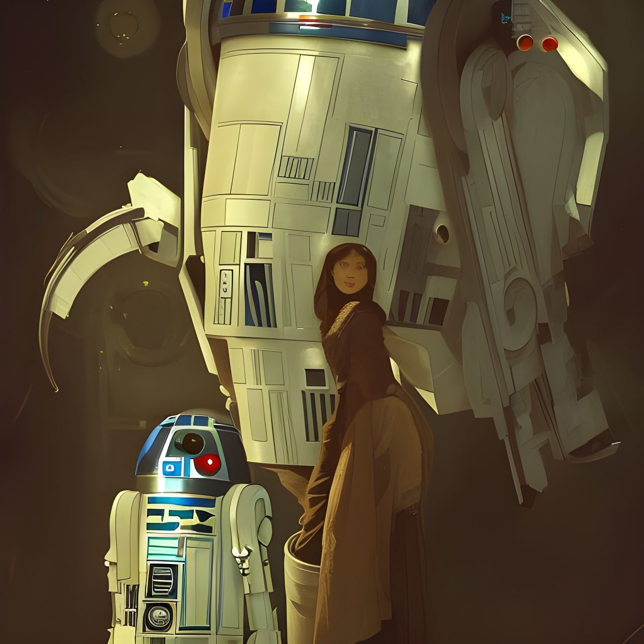 R2D2 Hobbit Fusion: Rutkowski and Mucha Inspired Art