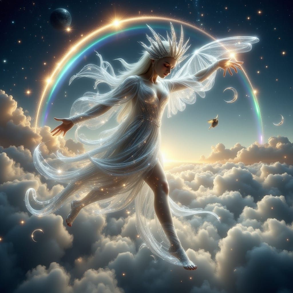 Dragon Goddess Creating Rainbow at Night