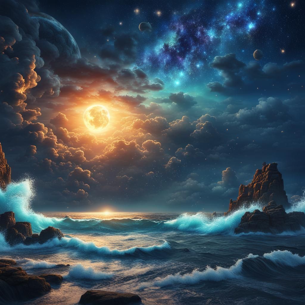 Starry Skies Over the Sea: Detailed Matte Painting
