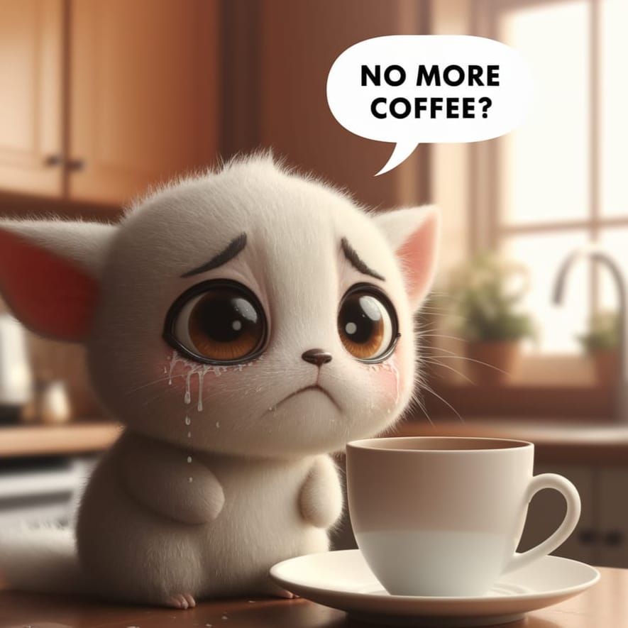 Tears of a Coffee-Loving Critter in a Cozy Kitchen Scene