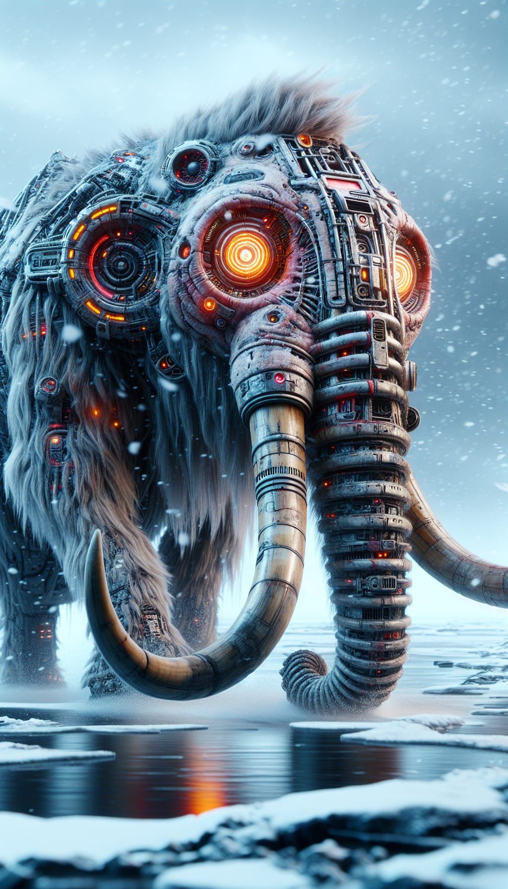 Gigantic Alien Mammoth Trudging Across Wintery Desert Landsc...