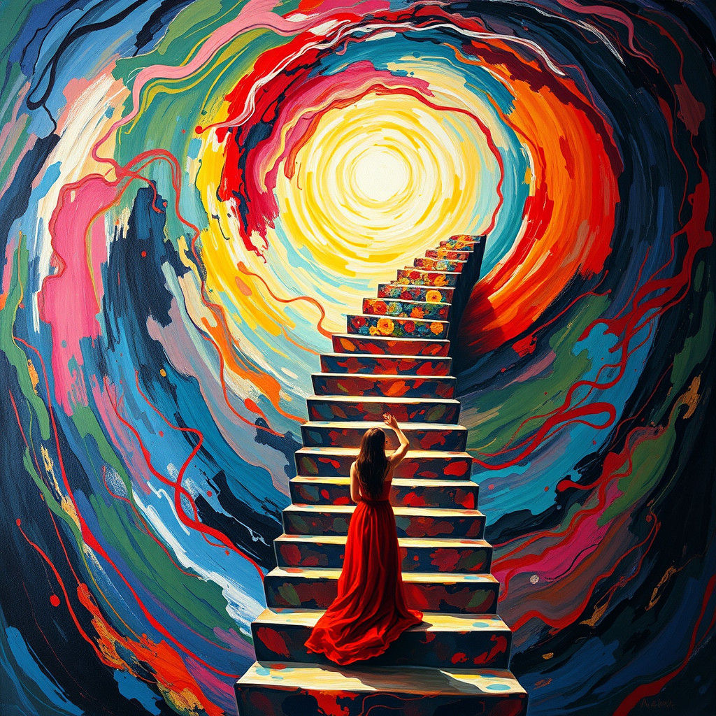 Mystical Stairway to Heaven in Expressionist Style