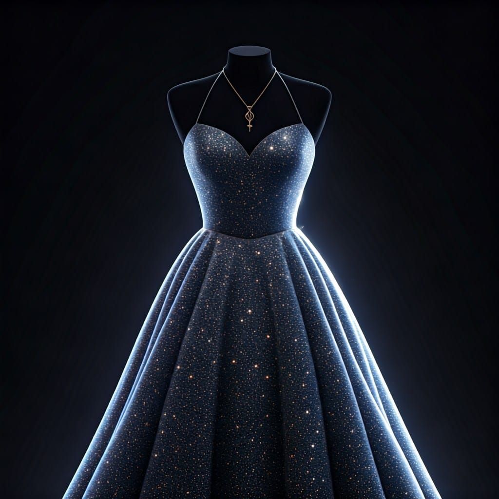 Sparkling Dress Shimmers in Moonlight: Ink Splatter Style
