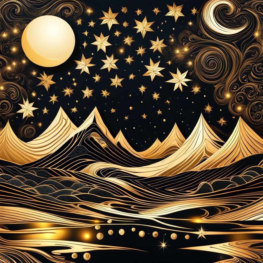 Idyllic Starry Night Reflection in Abstract Style