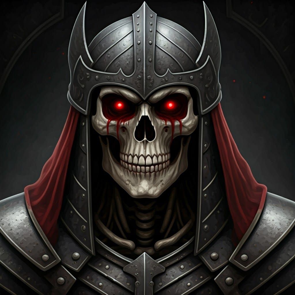 Warrior Skeleton with Bleeding Eyes in a Dark Fantasy Art St...