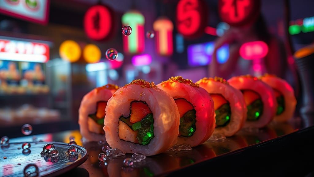 Neon Night Market: Glowing Nanotech Sushi Rolls
