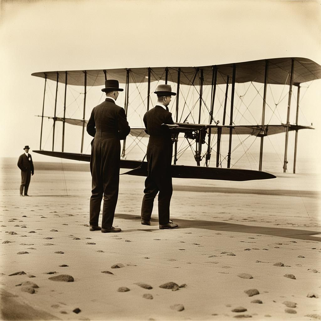 William and Orville Wright test the Kitty Hawk with the wind at their back 1900s photograph