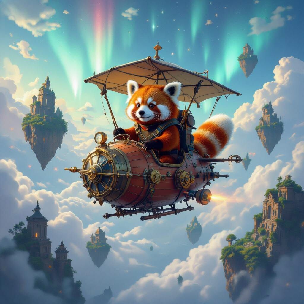 Red Panda Explorer Pilots Clockwork Airship Through Aurora S...
