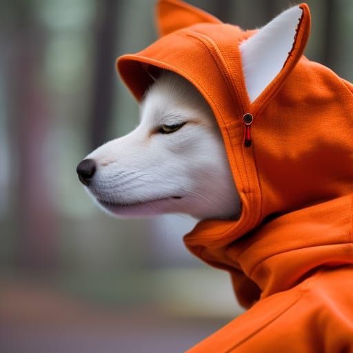 Dog Cosplay: Kitsune in Hoodie, Bokeh Photography