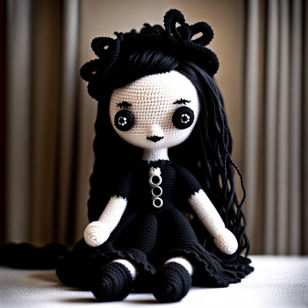 Intricately Crocheted Goth Doll