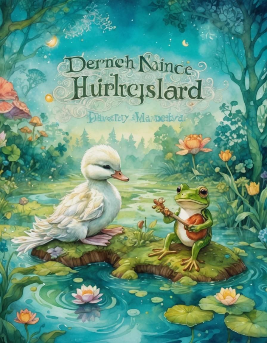 Duckling and Frog in Watercolor Comic Book Art