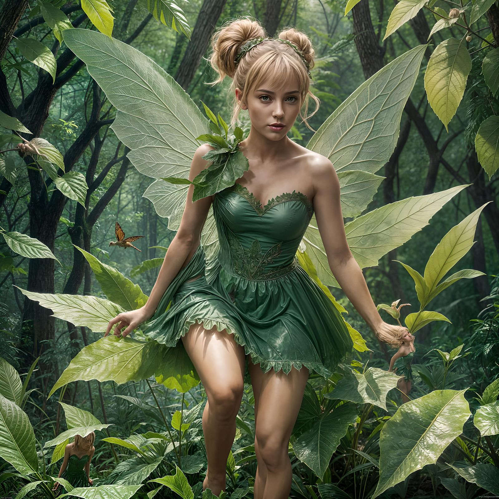 Fairy in Retro Style on Giant Leaf