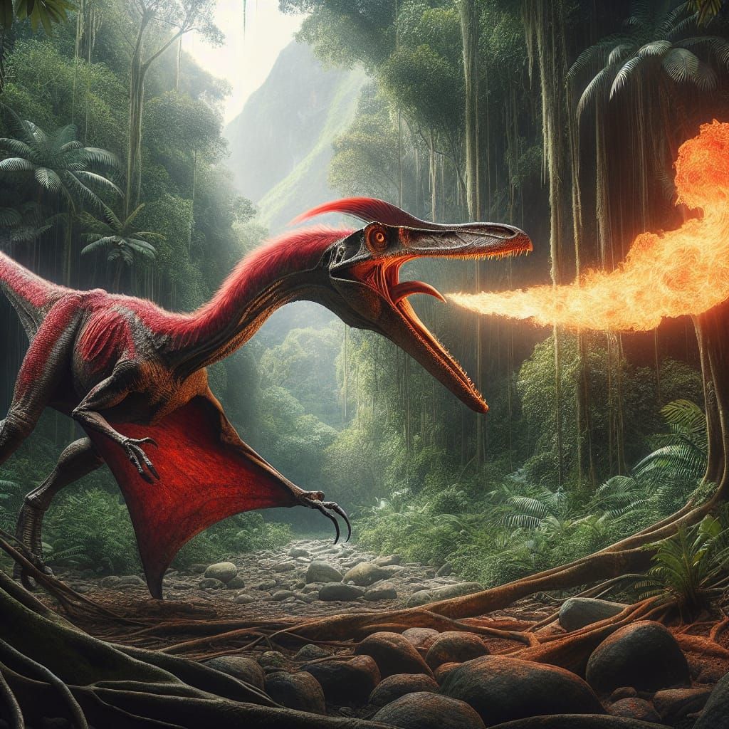 Fiery Pterosaur Roars in Jurassic Park Scene